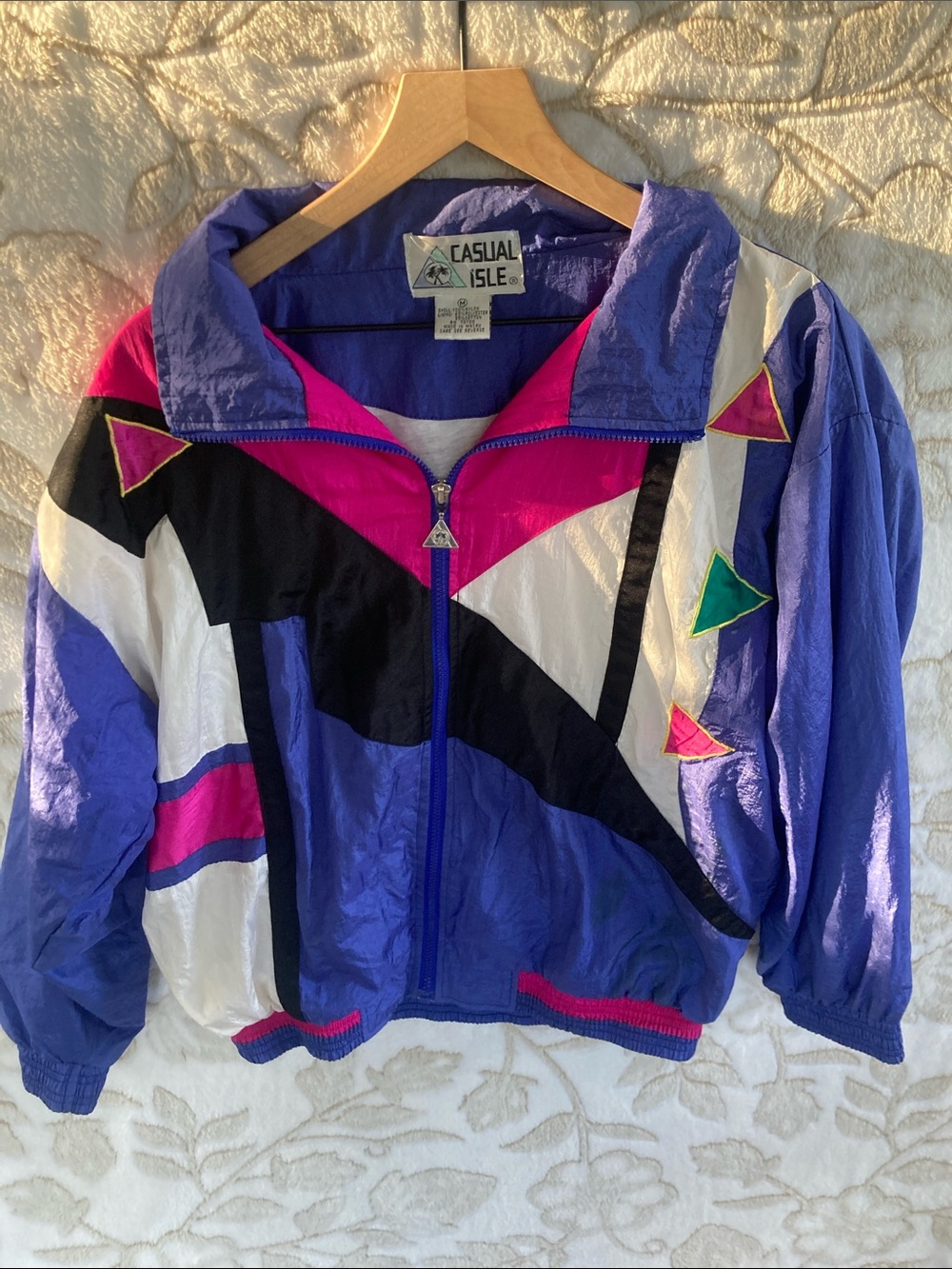 Casual Isle VTG Y2K Colorblock Nylon Windbreaker Jacket Full Zip Bomber Sz M